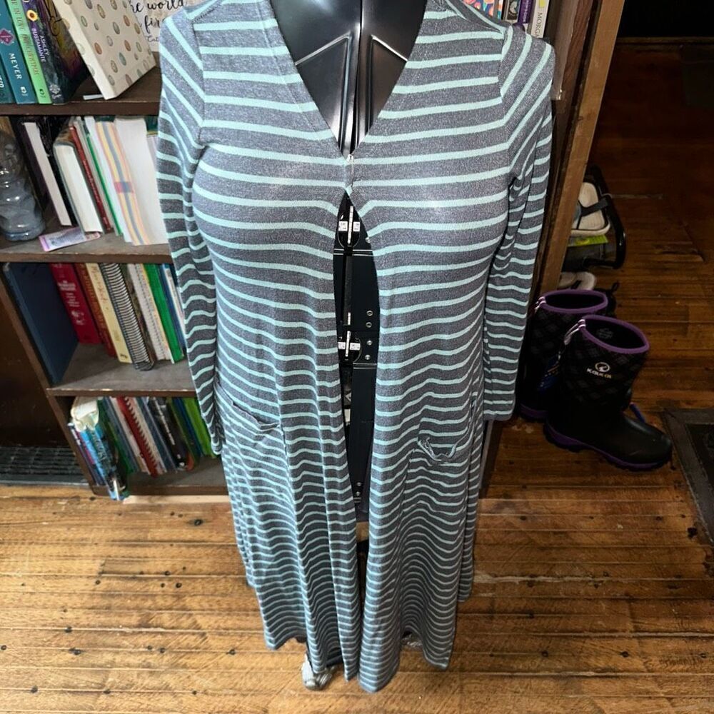 Lularoe teal & gray striped XS Sarah sweater duster